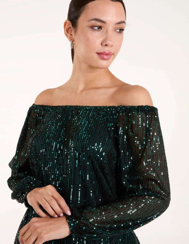 Blue Vanilla Bardot Elastic Neck Puffball Sequin Top - 3