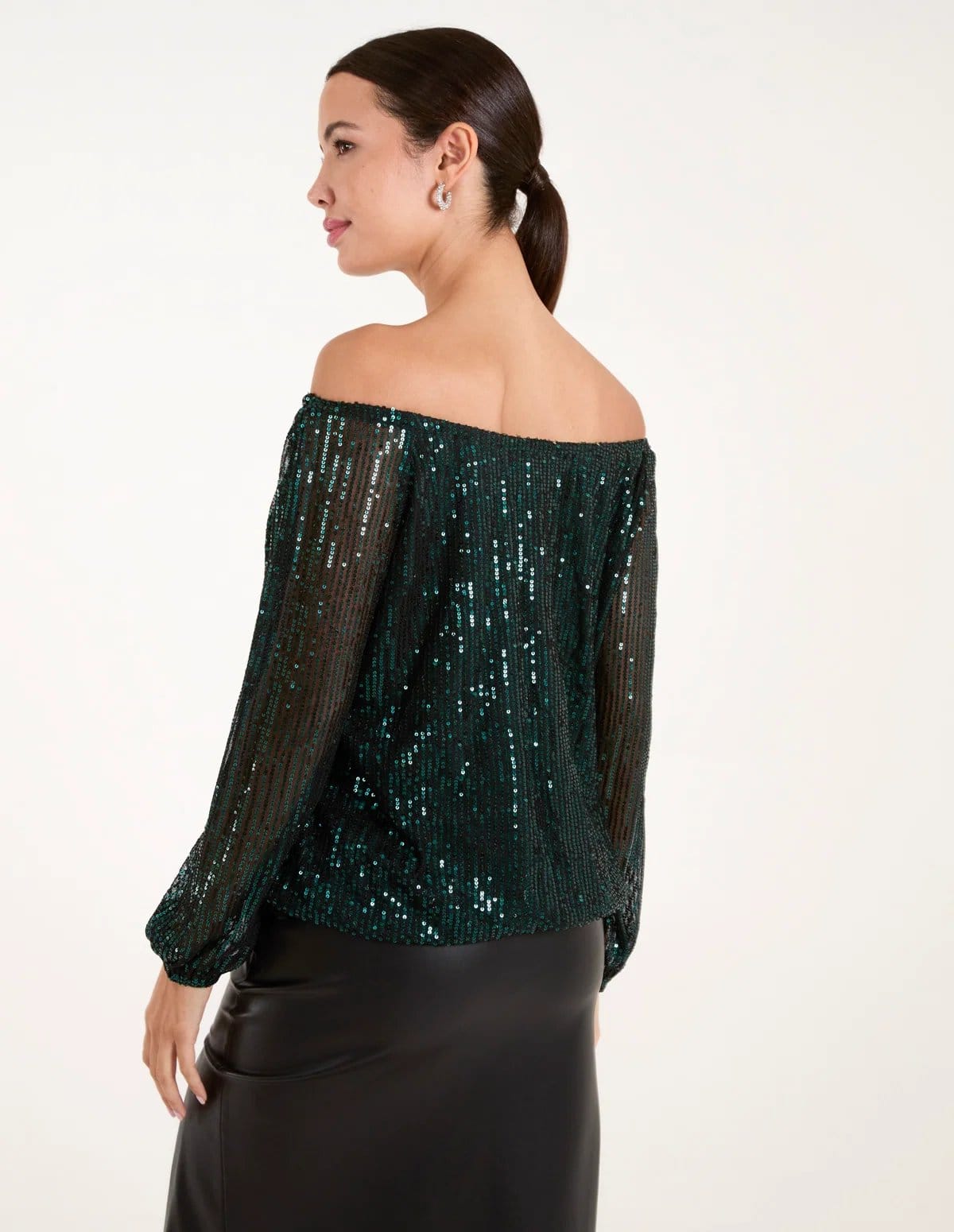 Blue Vanilla Bardot Elastic Neck Puffball Sequin Top - 4
