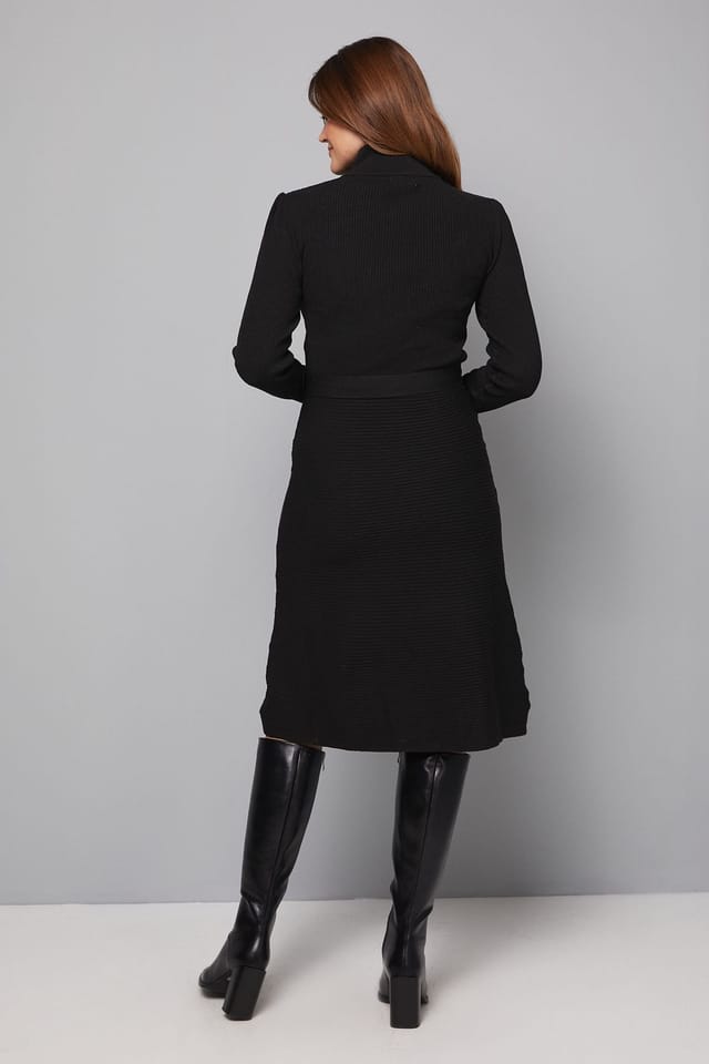 Wallis Wallis Women's Rib Detail High Neck Belted Knitted Dress in Black - 3