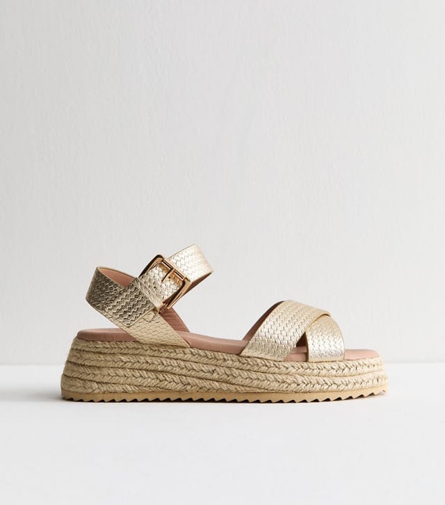 New Look Women's Gold Crossover Strap Faux Leather Flatform Sandals Vegan New Look - 3