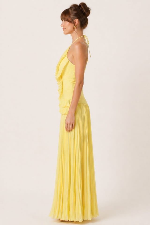 Style Cheat Style Cheat Women's Yellow Pleated Halter Maxi Dress - 2