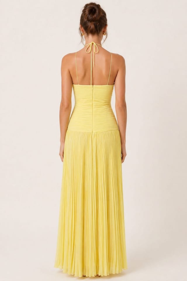 Style Cheat Style Cheat Women's Yellow Pleated Halter Maxi Dress - 3