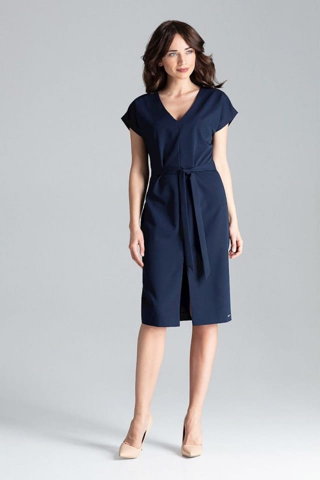 Love Lace Love Lace Women's Kimono Sleeve Waist Belt Dress in Navy - 2