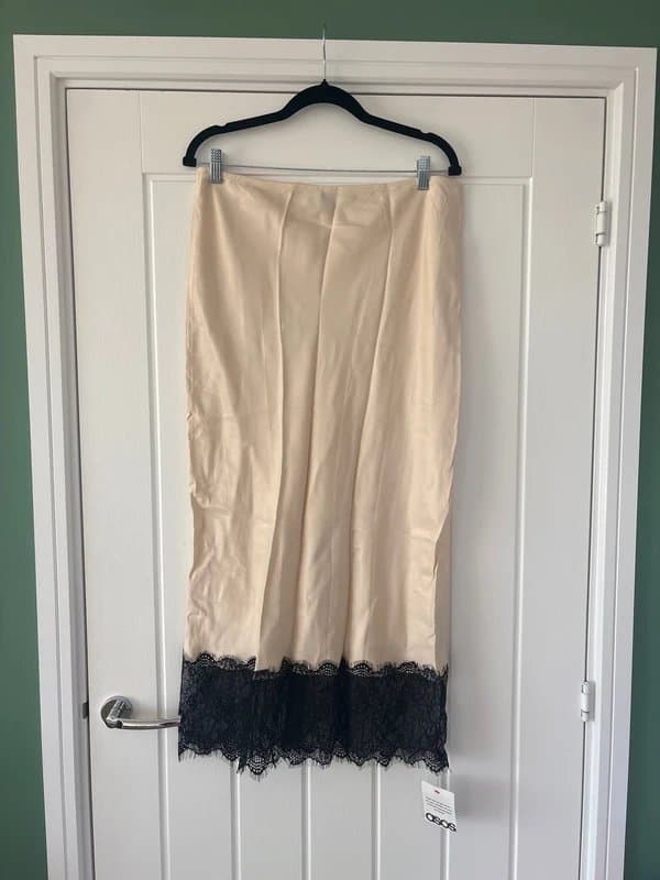 ASOS Design ASOS cream midi skirt with black lace