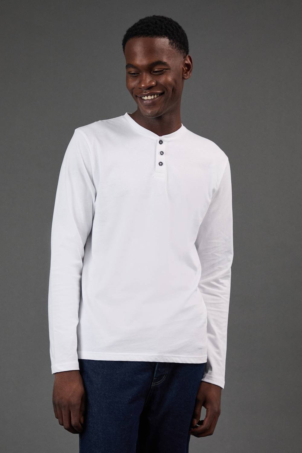 Burton Burton Men's White Long Sleeve Grandad Neck T-Shirt - 2