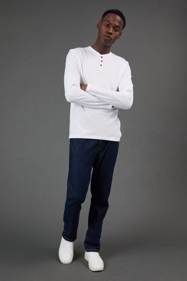 Burton Burton Men's White Long Sleeve Grandad Neck T-Shirt - 2