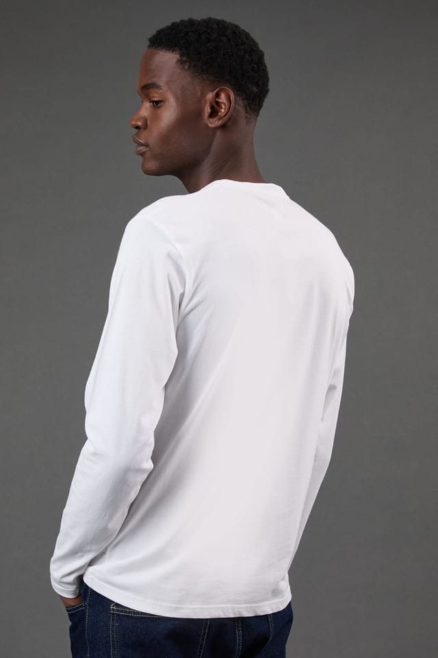 Burton Burton Men's White Long Sleeve Grandad Neck T-Shirt - 3