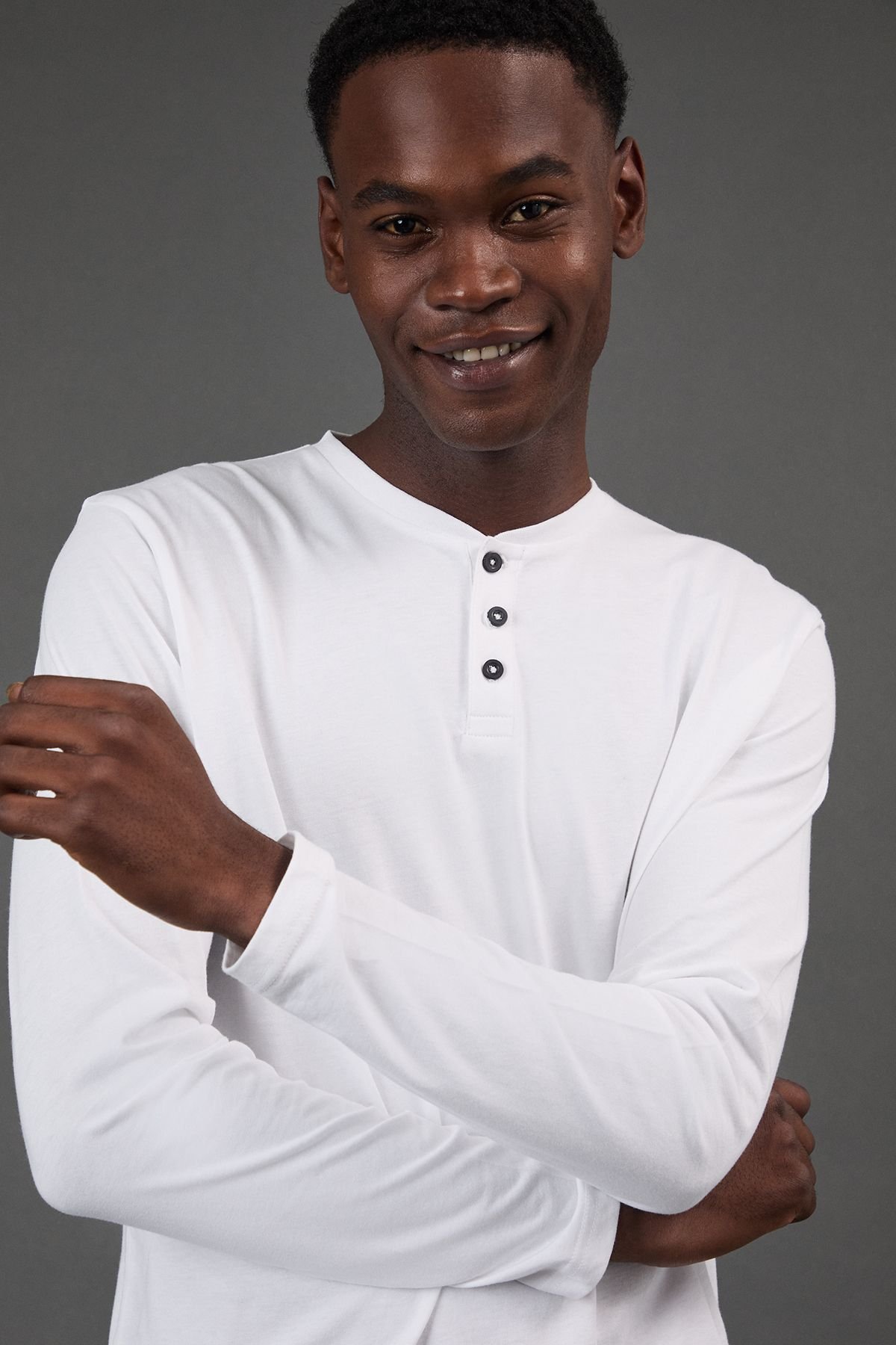 Burton Burton Men's White Long Sleeve Grandad Neck T-Shirt - 4