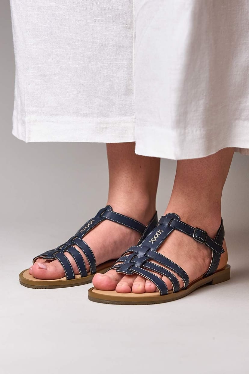 Moshulu Moshulu Women's 'Saltern' Strappy leather t-bar sandals in Indigo - 1