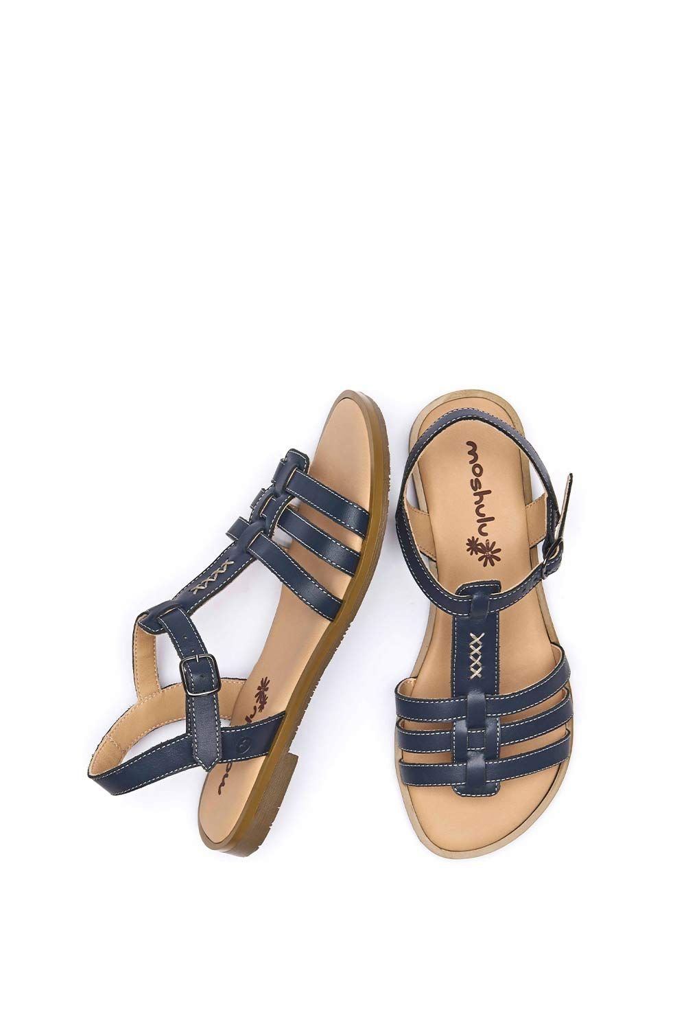Moshulu Moshulu Women's 'Saltern' Strappy leather t-bar sandals in Indigo - 2
