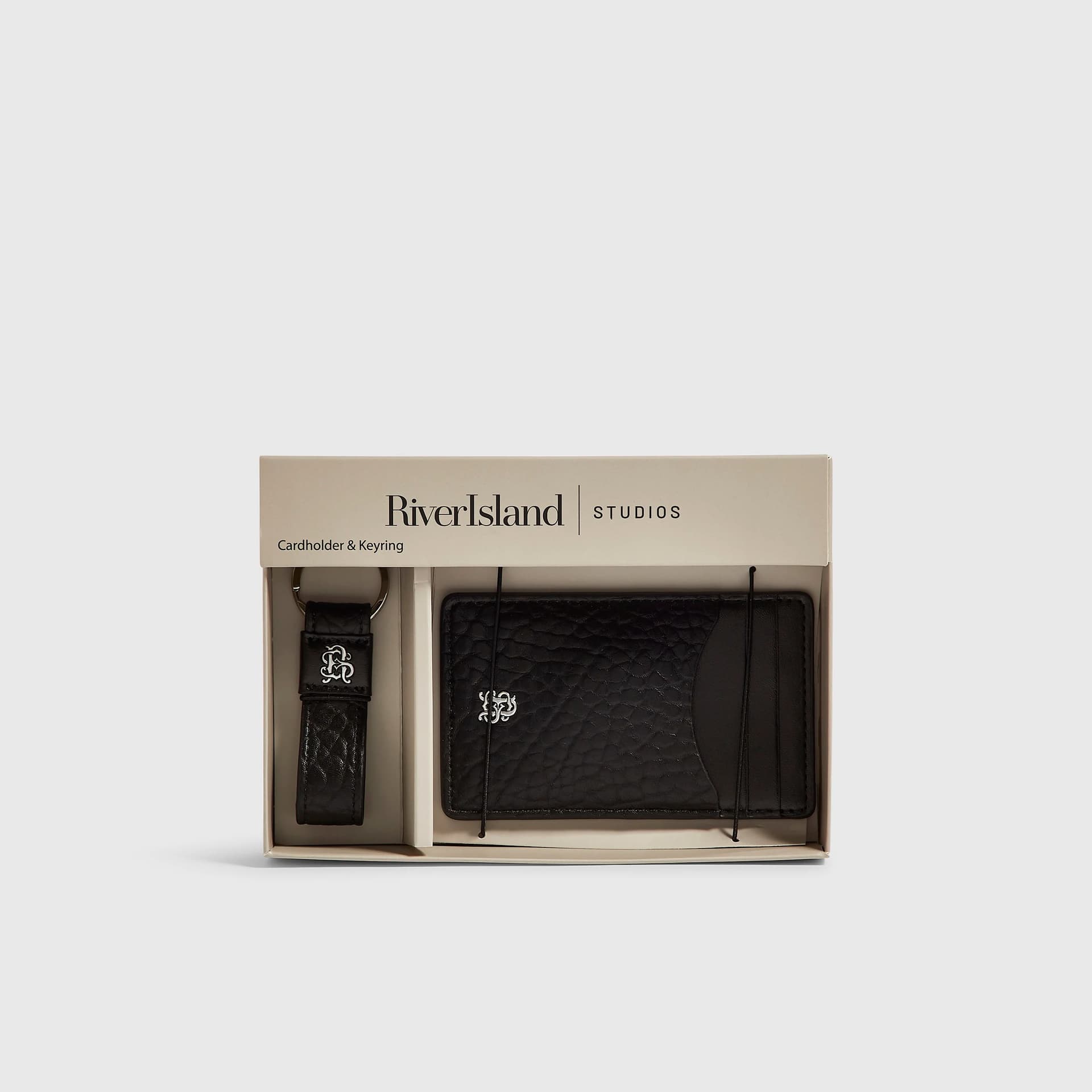 River Island Mens River Island Black Faux Leather Cardholder Gift Set