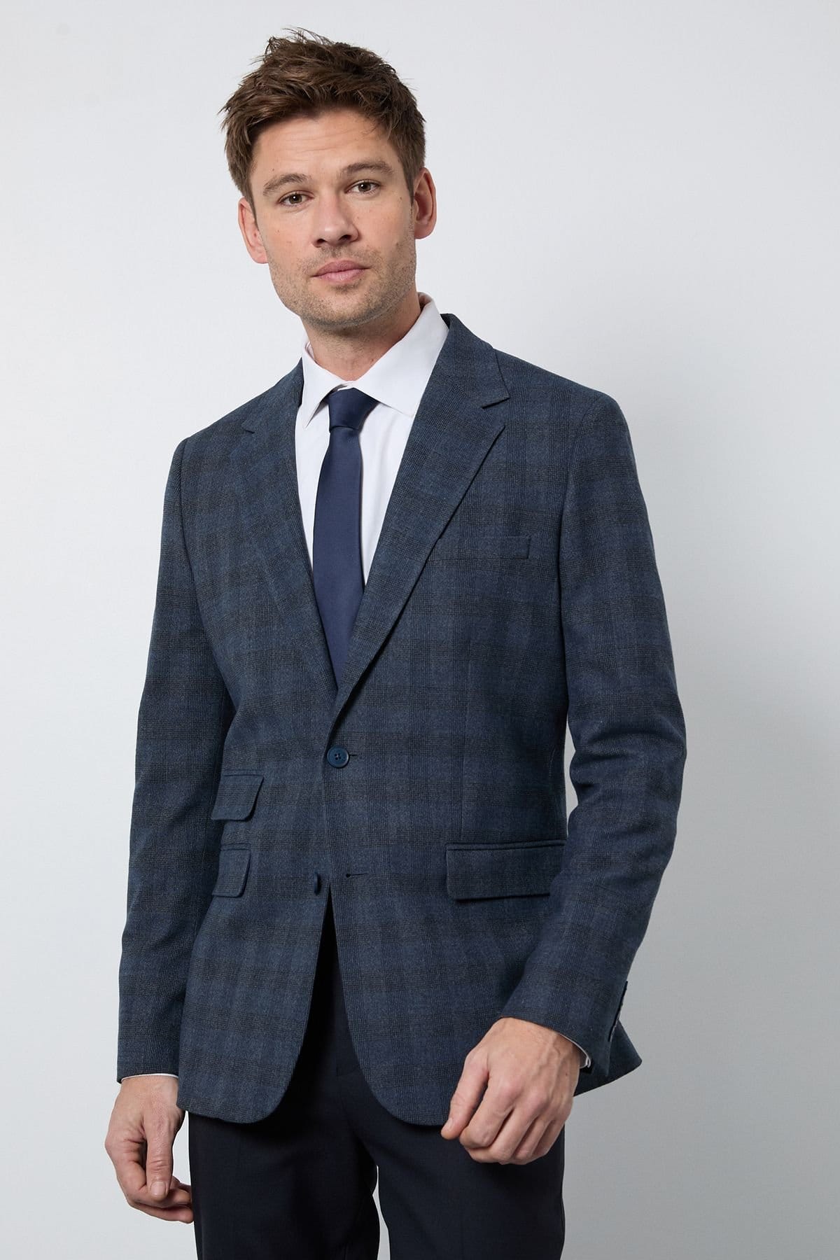 Burton Burton Men's Navy Check Tailored Fit Blazer - 1