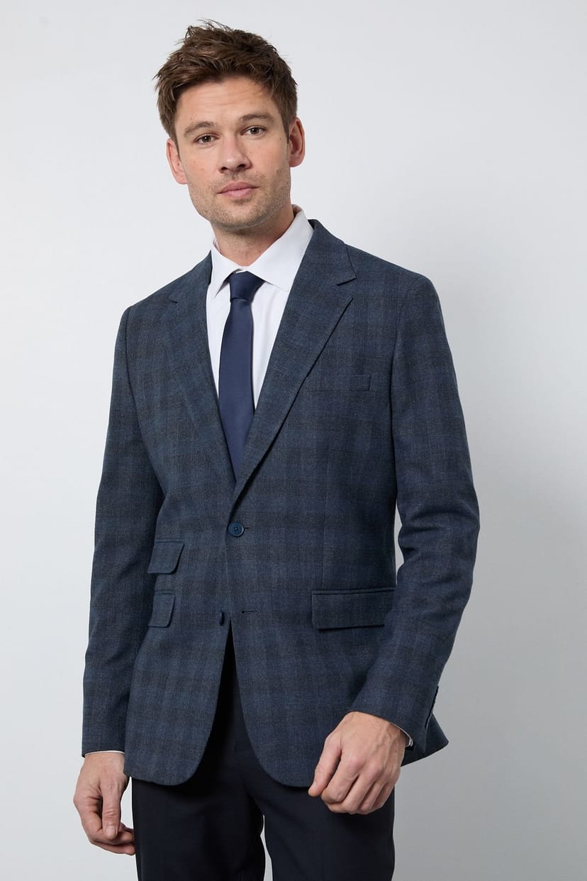 Burton Burton Men's Navy Check Tailored Fit Blazer - 1