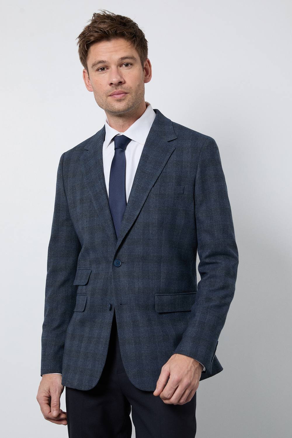 Burton Burton Men's Navy Check Tailored Fit Blazer - 2