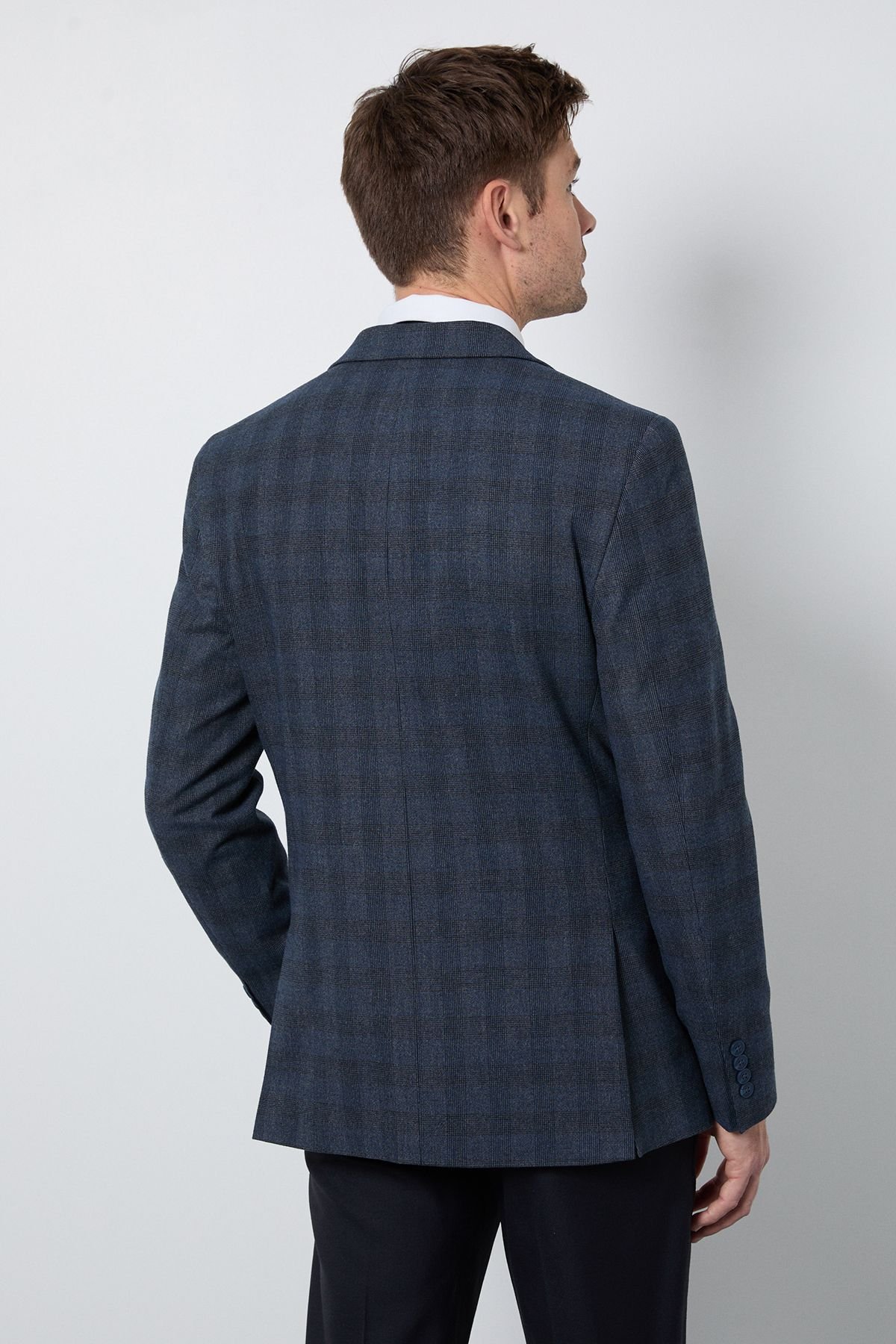 Burton Burton Men's Navy Check Tailored Fit Blazer - 4