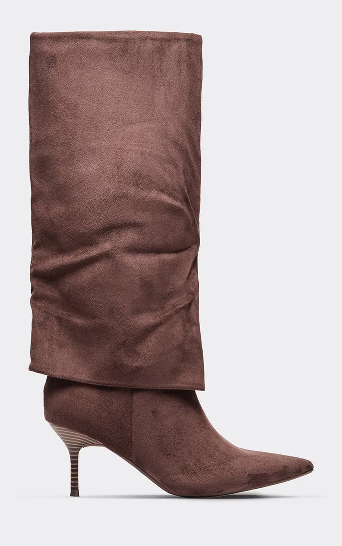 EGO Belline Layered Detail Pointed Toe Knee High Boot In Brown Faux Suede, Women's Size UK 3