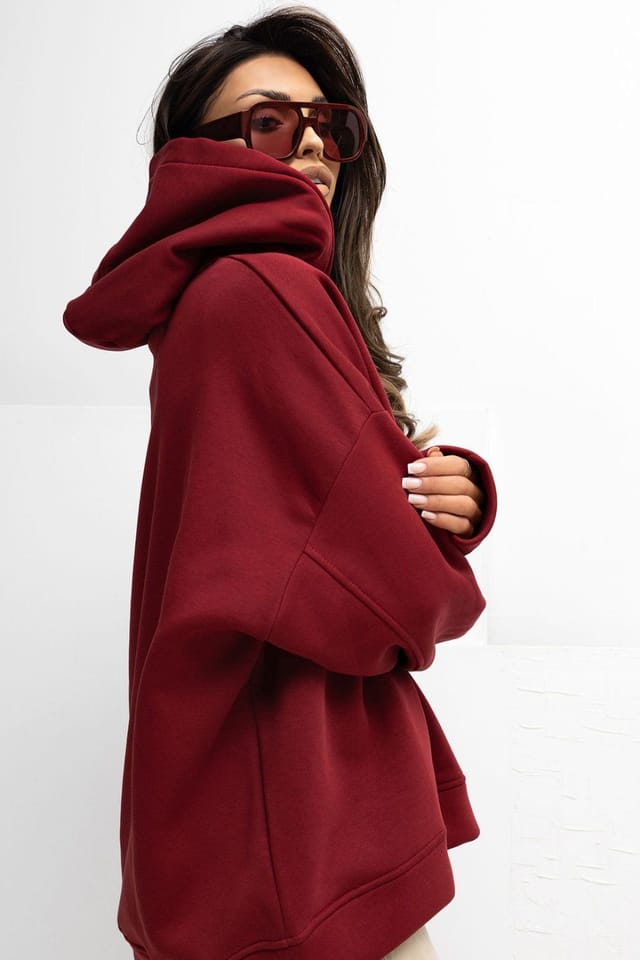 Love Lace Love Lace Women's Cotton Elastane Embroidered Front Hoodie in Burgundy - 3