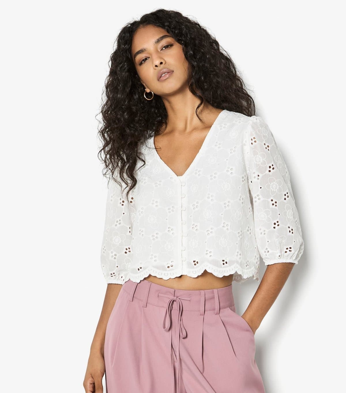Apricot Women's White Cotton Broderie Anglaise Button Through Blouse Apricot New Look