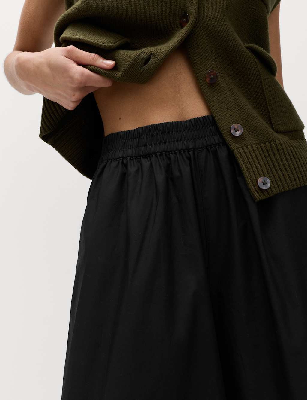 Marks & Spencer M&S Pure Cotton Cropped Palazzo Trousers Black - 3