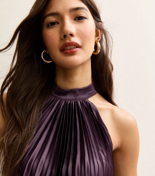 New Look Women's Dark Burgundy Pleated Halterneck Mini Dress New Look - 2