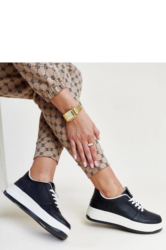 Love Lace Love Lace Women's Low Profile Platform Sneakers with Rubber Sole Lace Up in Black - 2