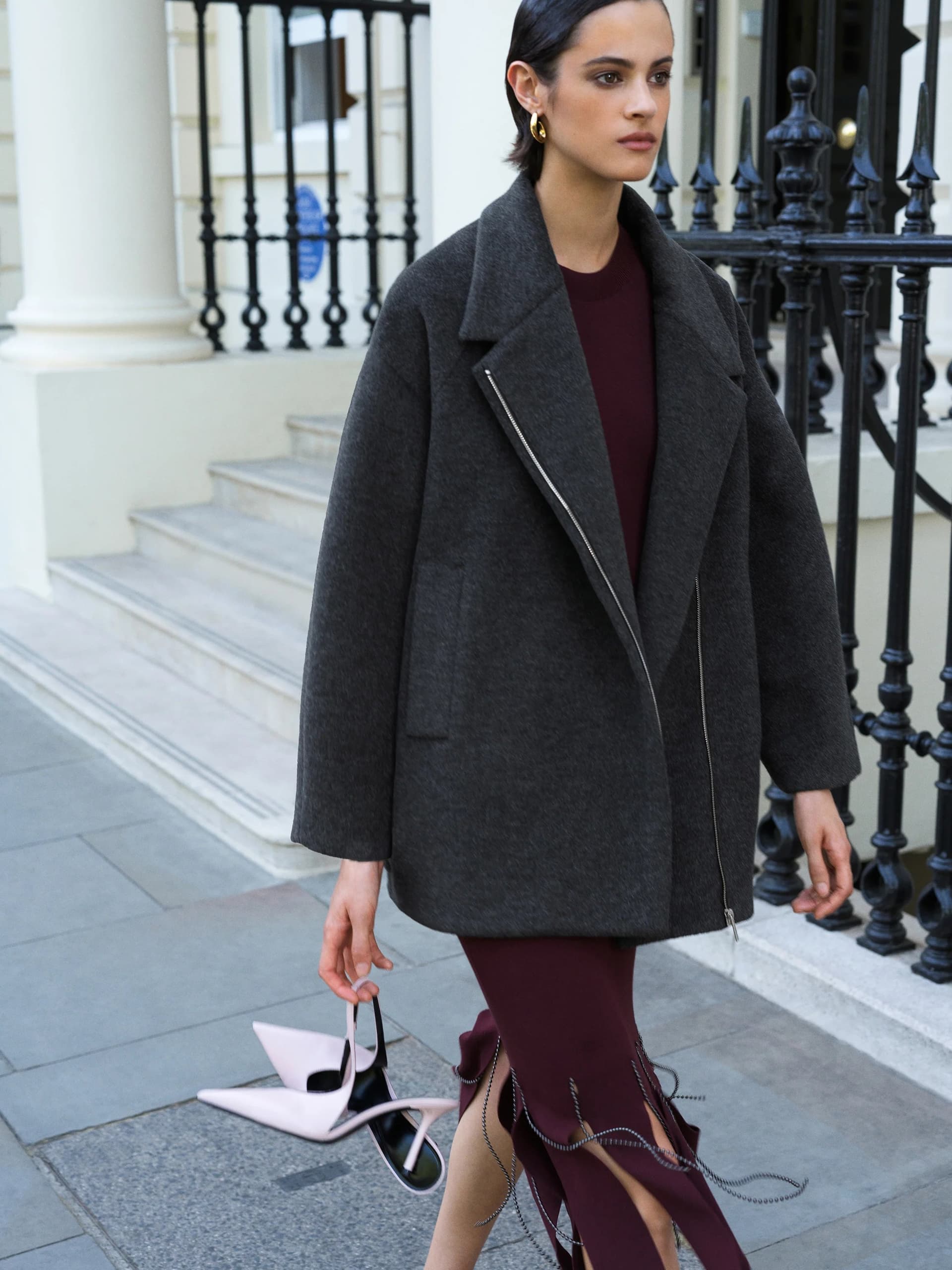 French Connection Lilia Dark Grey Bomber Coat Charcoal