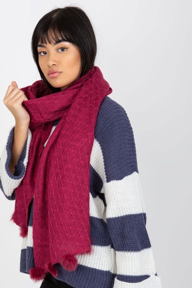 Love Lace Love Lace Women's Openwork Long Warm Winter Scarf with Decorative Pom Poms in Pink - 2