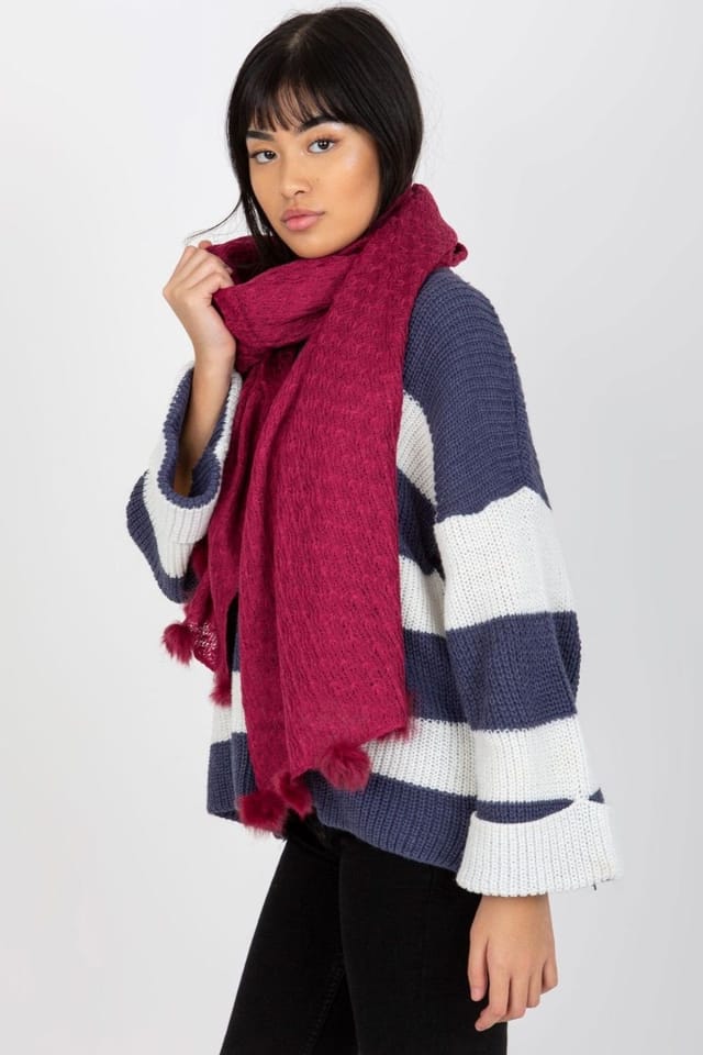 Love Lace Love Lace Women's Openwork Long Warm Winter Scarf with Decorative Pom Poms in Pink - 3