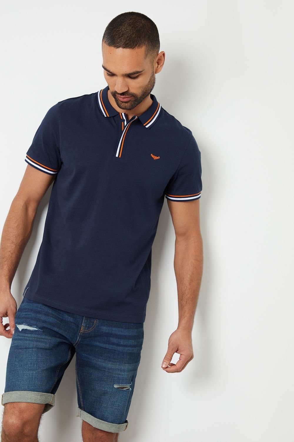 Threadbare Threadbare Men's 'Boswell' Contrast Tipping Cotton Jersey Polo Shirt in Navy