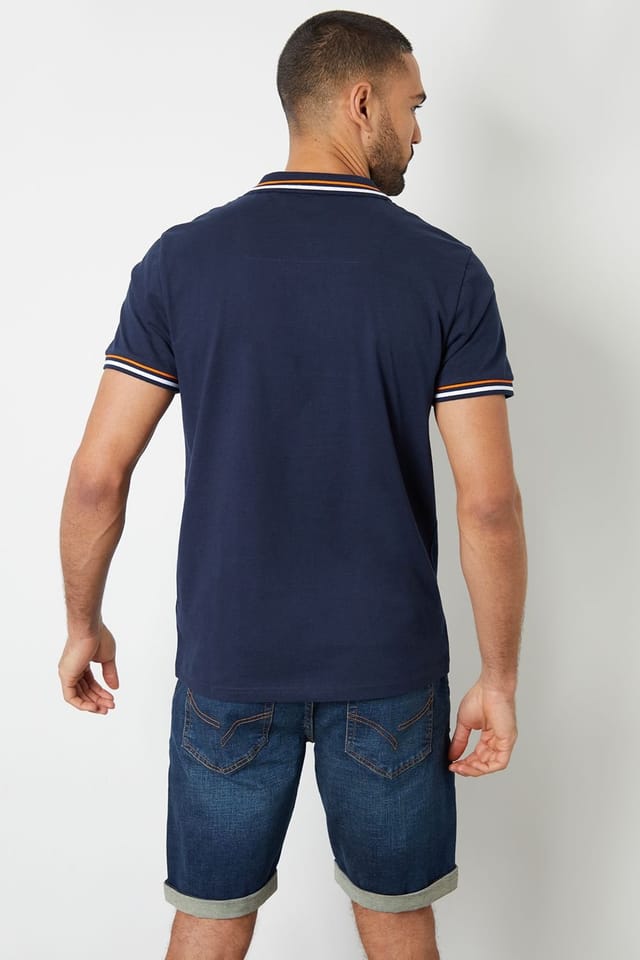 Threadbare Threadbare Men's 'Boswell' Contrast Tipping Cotton Jersey Polo Shirt in Navy - 2