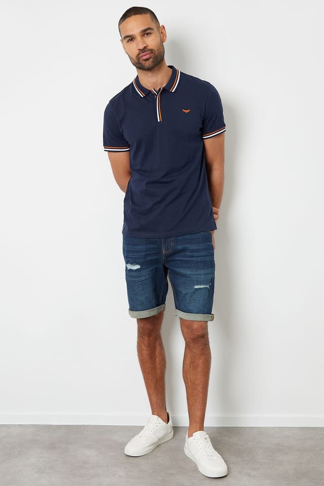 Threadbare Threadbare Men's 'Boswell' Contrast Tipping Cotton Jersey Polo Shirt in Navy - 3