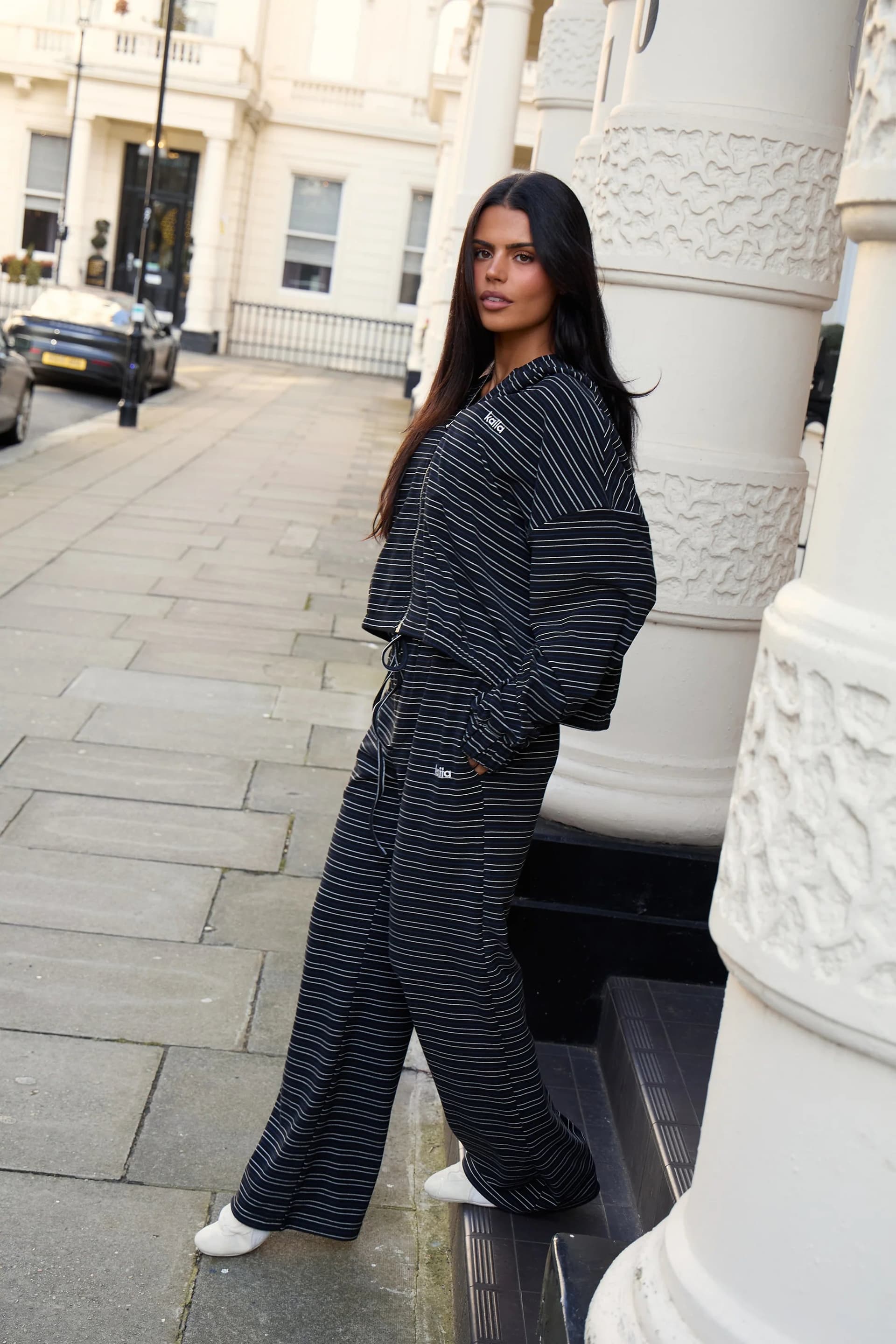 Kaiia Kaiia Striped Fleece Wide Leg Trousers Navy & Cream