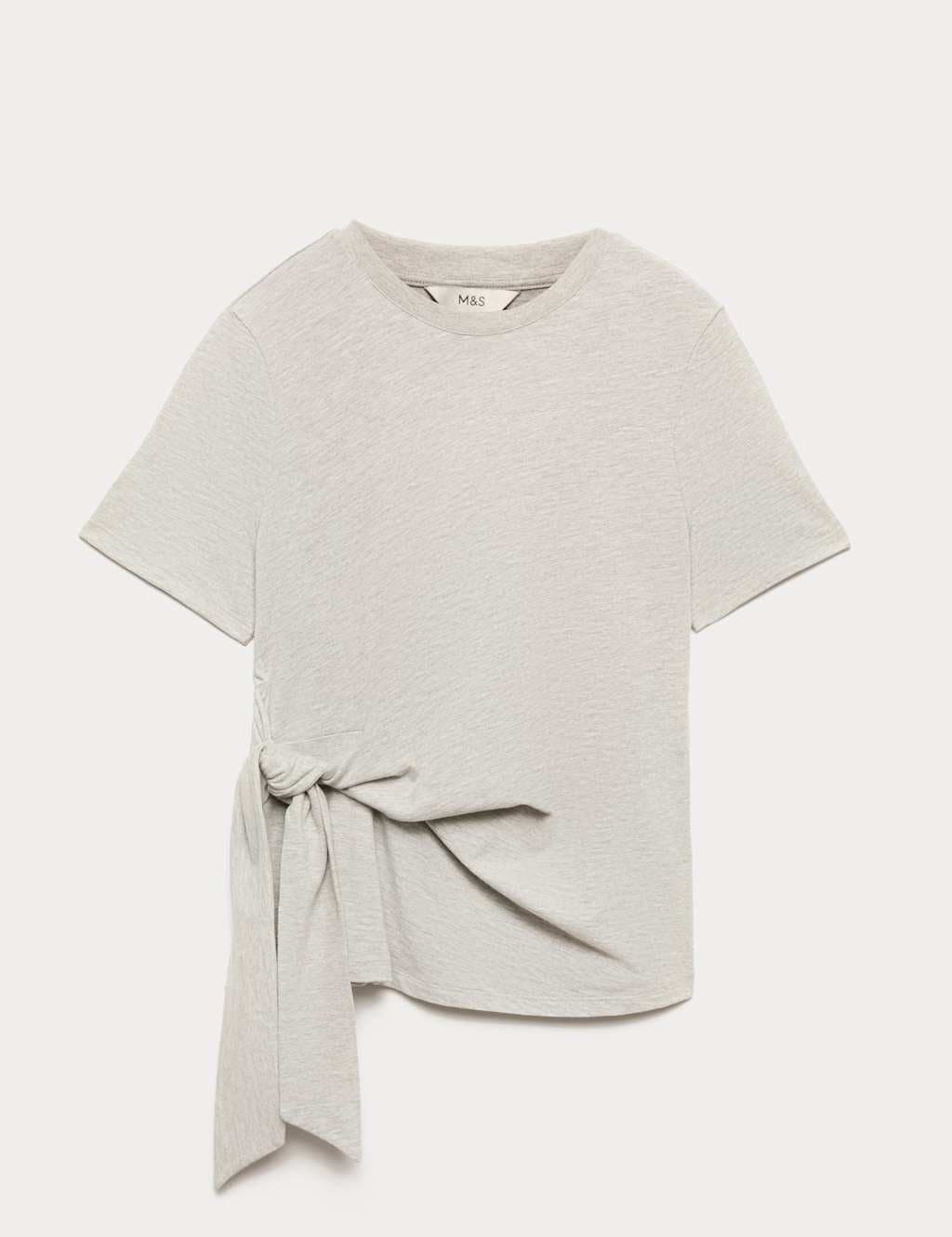 Marks & Spencer M&S Pure Cotton Tie Waist T-Shirt Grey Marl