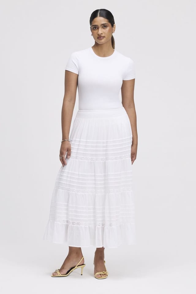 Finery London Finery London Women's Imani Cotton Tiered Midi Skirt in White - 2