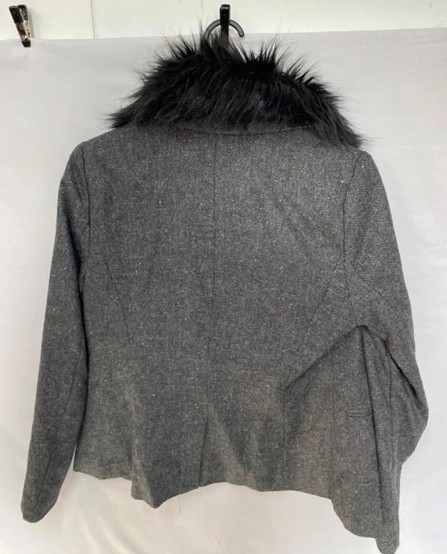 New Look New Look Grey Wool Blend Blazer UK 10 Black Faux Fur Collar Smart Jacket