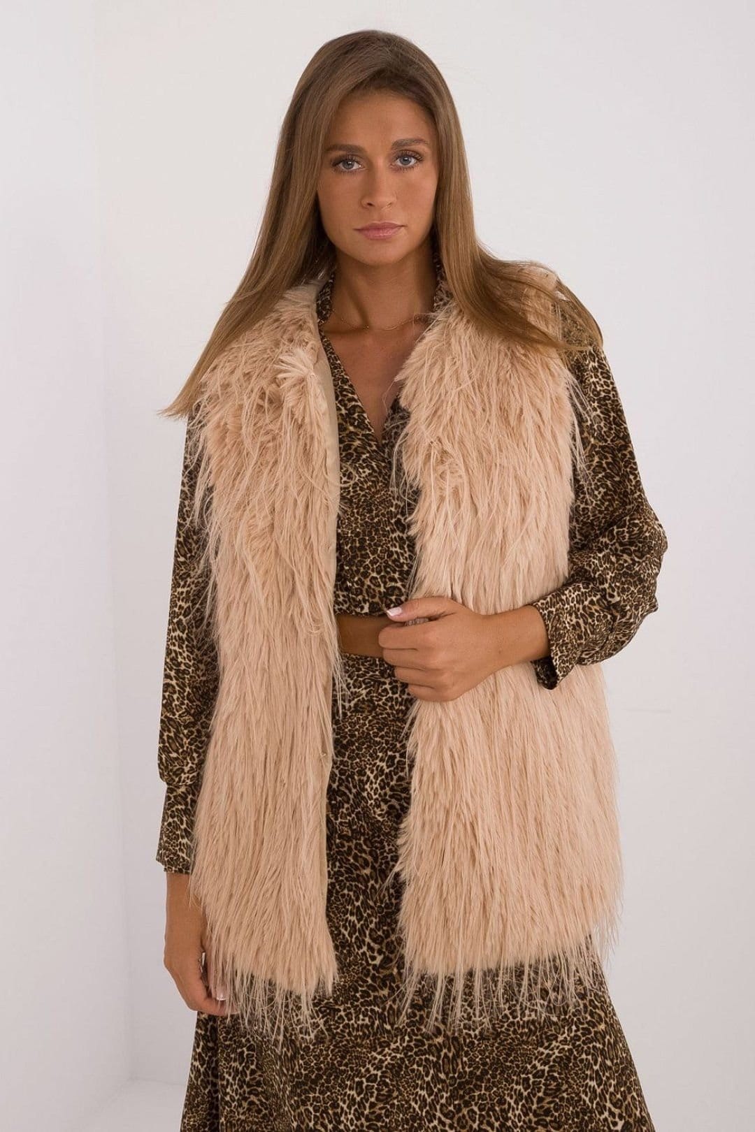 Love Lace Beige Faux Fur Hook Vest for Women