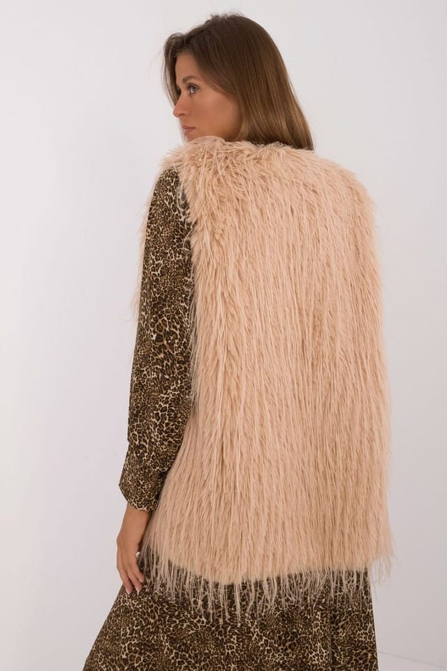 Love Lace Love Lace Women's Casual Polyester Faux Fur Hook Vest in Beige - 3