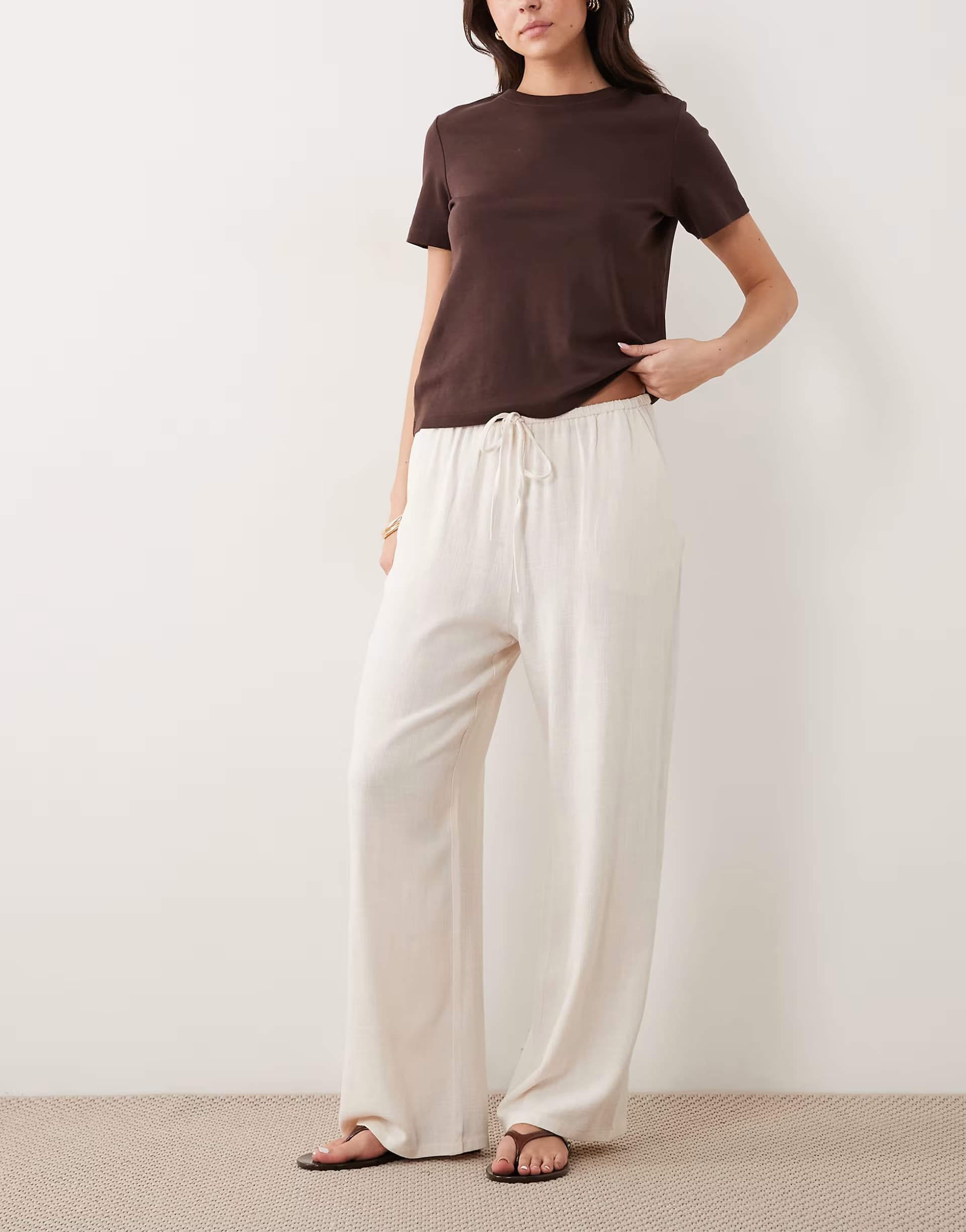 ASOS ASOS Ivory Linen Look Pull-On Trousers