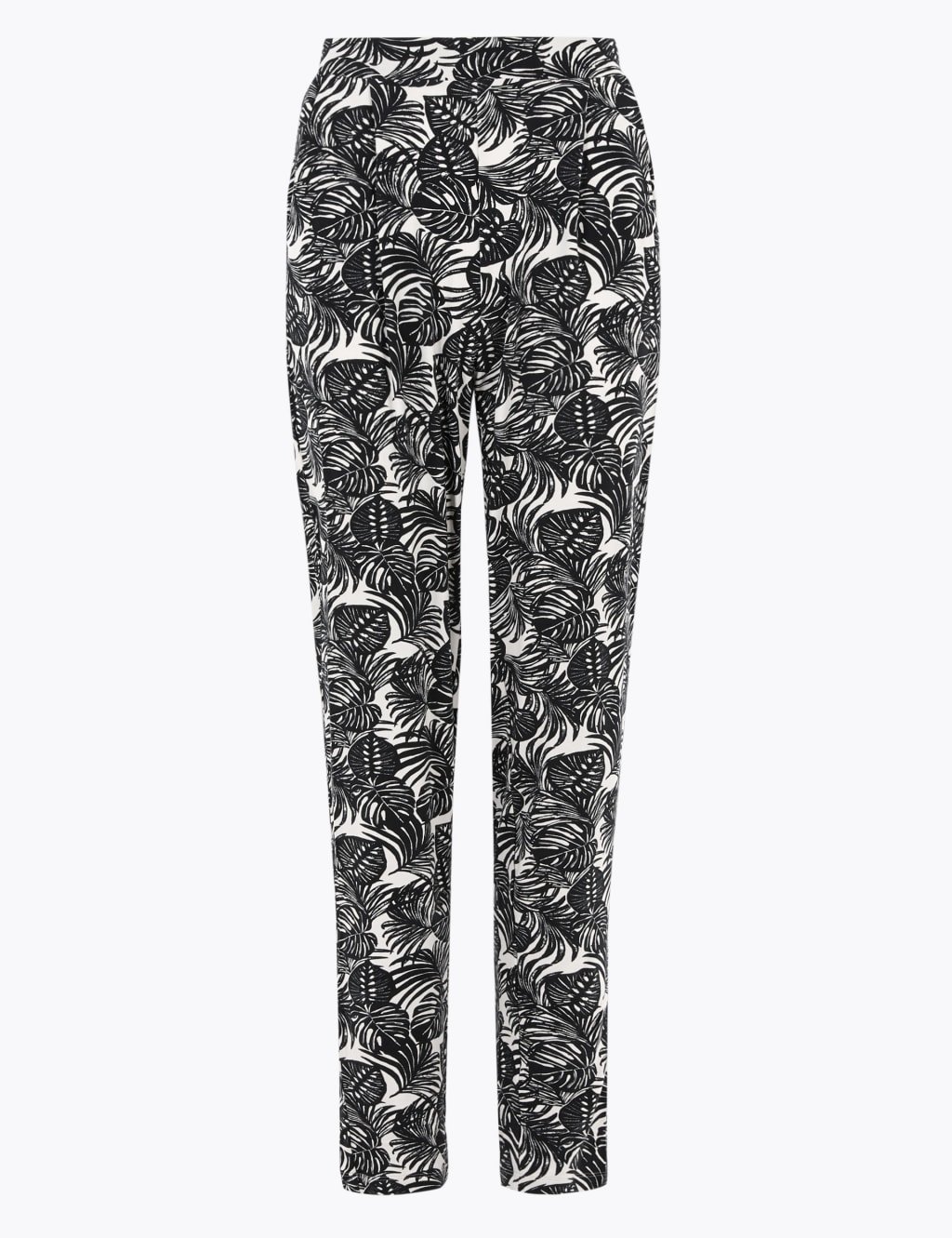 Marks & Spencer M&S Jersey Palm Print Tapered Trousers Black Mix - 2