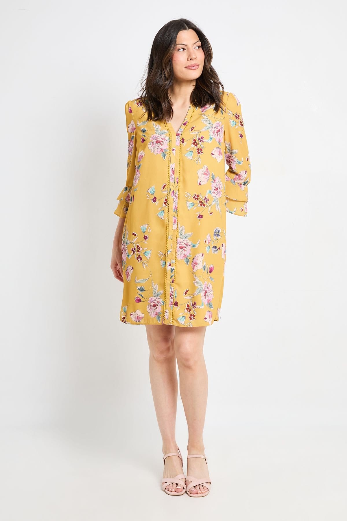 Wallis Ochre Floral Ruffle Shift Dress