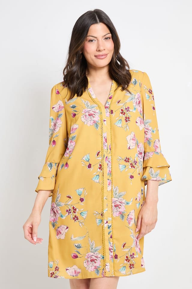 Wallis Wallis Women's Floral Ruffle Shift Dress in Ochre - 2