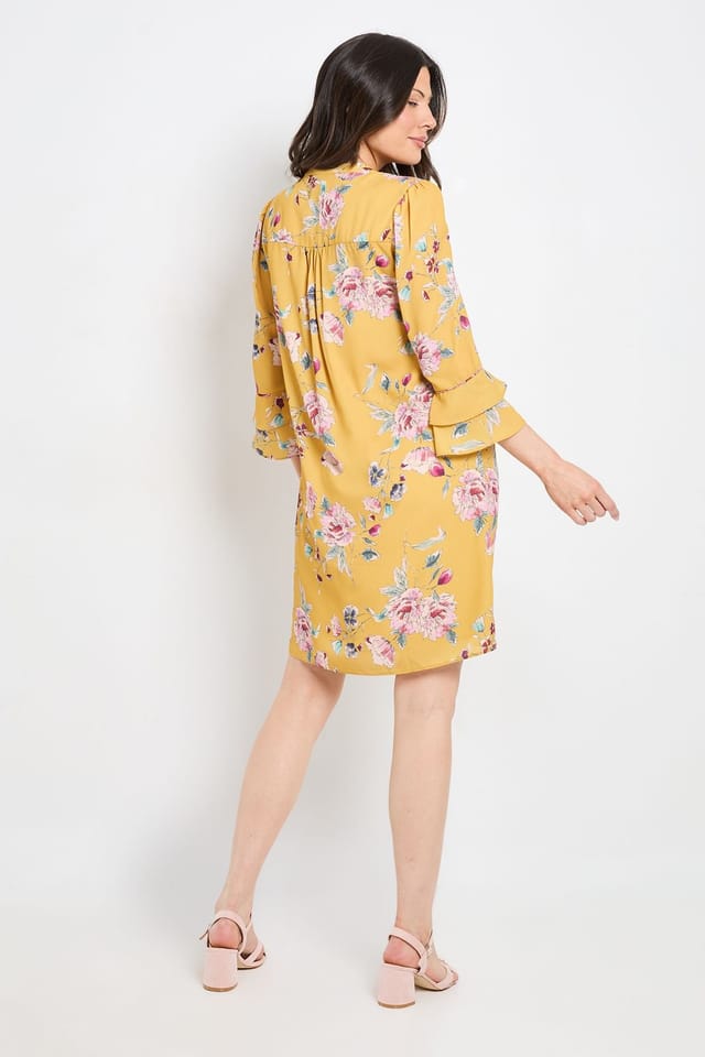 Wallis Wallis Women's Floral Ruffle Shift Dress in Ochre - 3
