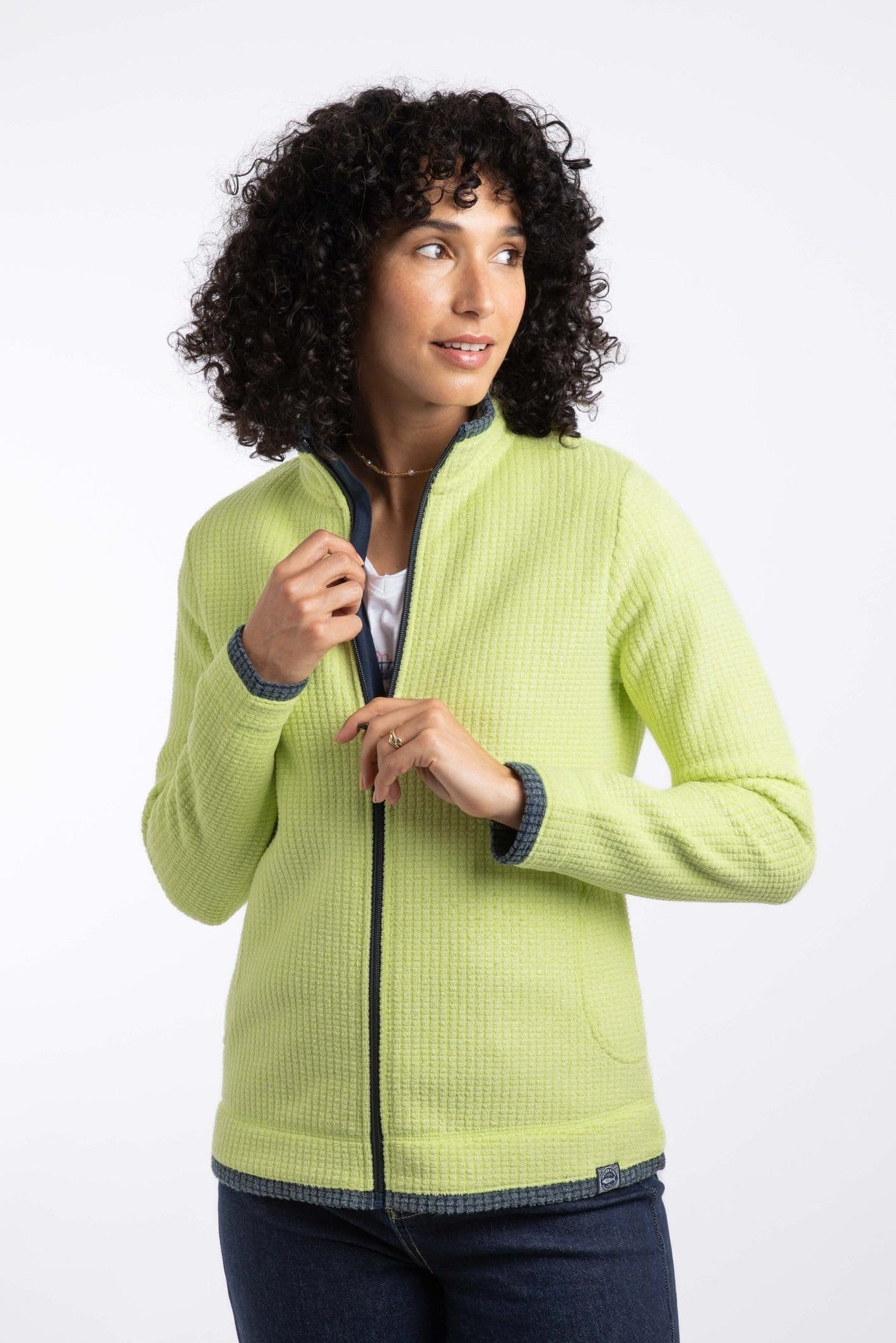 Weird Fish Weird Fish Women's Ariana Full Zip Grid Fleece in Lime - 4
