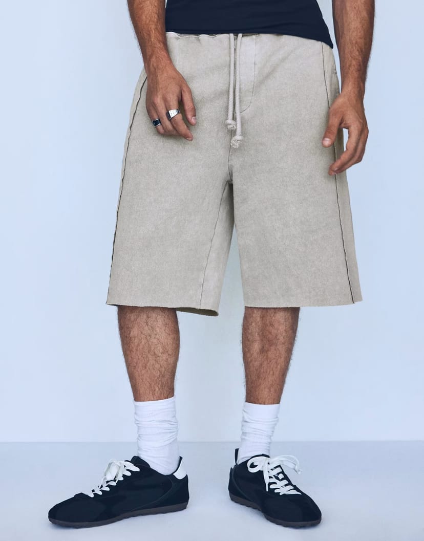 ASOS Bershka Baggy jort bermuda shorts in beige - 1