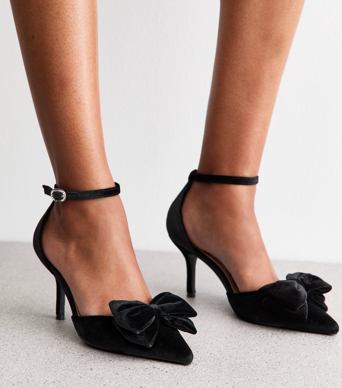 New Look Women's Black Velvet Bow Stiletto Heels Vegan New Look