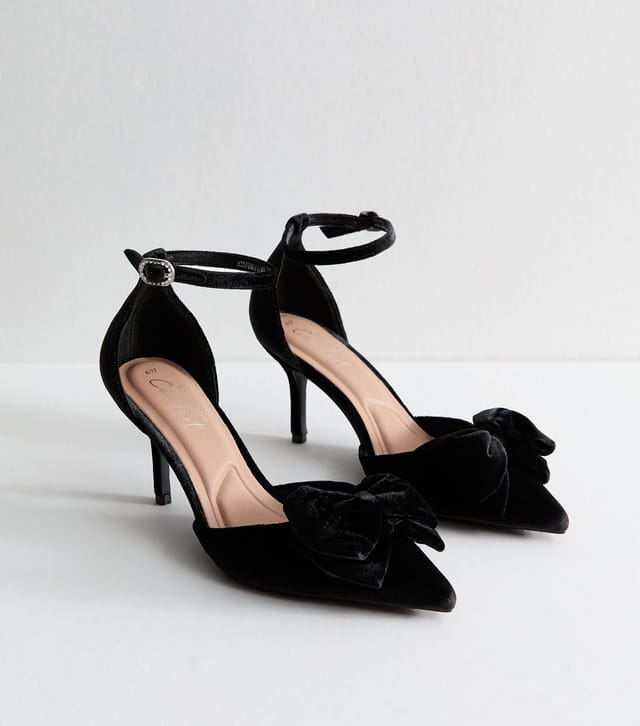 New Look Women's Black Velvet Bow Stiletto Heels Vegan New Look - 2
