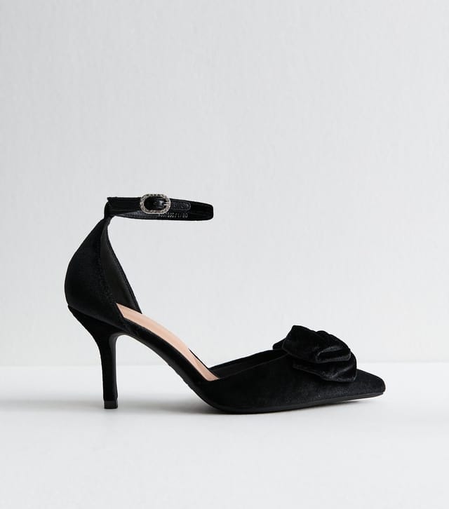 New Look Women's Black Velvet Bow Stiletto Heels Vegan New Look - 3