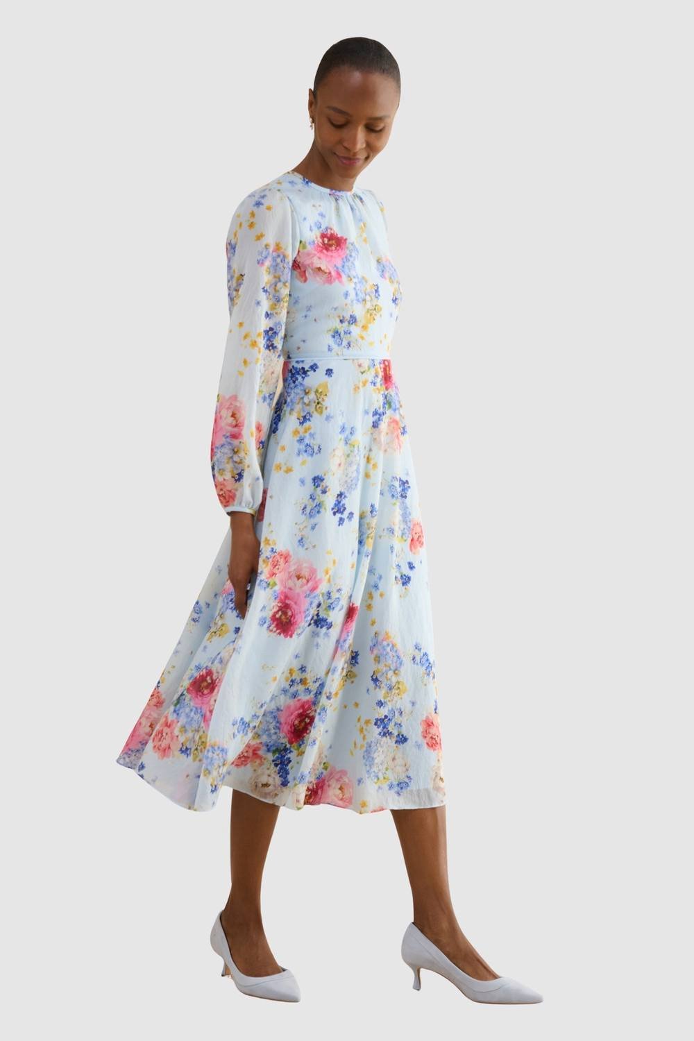 Hobbs London Hobbs London Women's Constance Floral Midi Dress in Pale Blue - 2