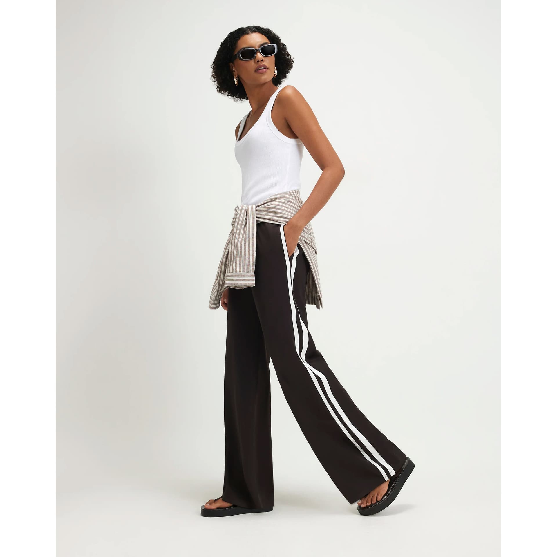 River Island River Island Womens Brown Side Stripe Joggers