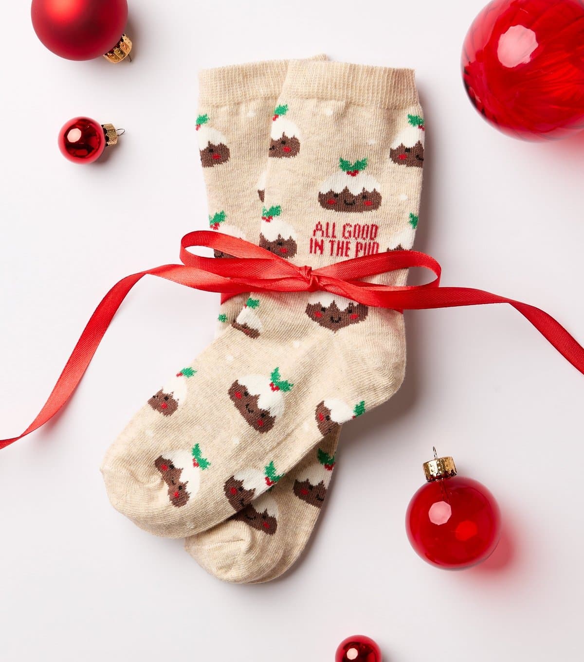 New Look Oatmeal Cotton Rich Christmas All Good In The Pud Pattern Ankle Socks New Look